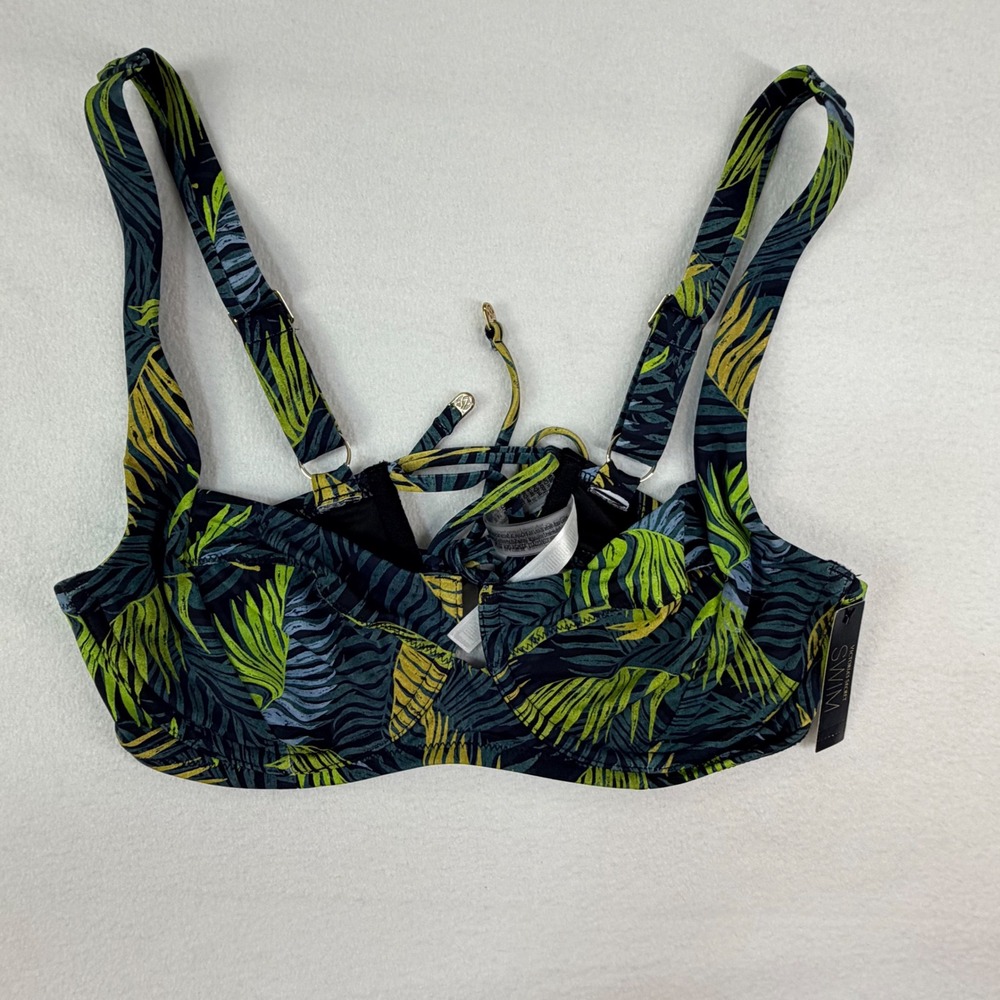Victoria's Secret Women Bikini Top 36C Green Tropical Palm Underwire Lace Up